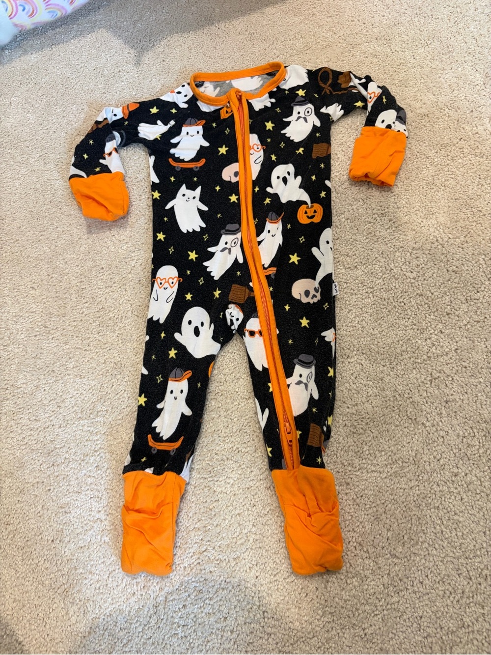 0-3 month Little Sleepies Halloween Ghost Print Pajamas - Black & Orange